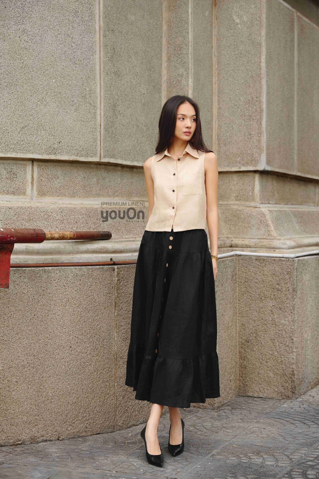 Áo Sweetheart Beige- Váy Garnet Đen_1