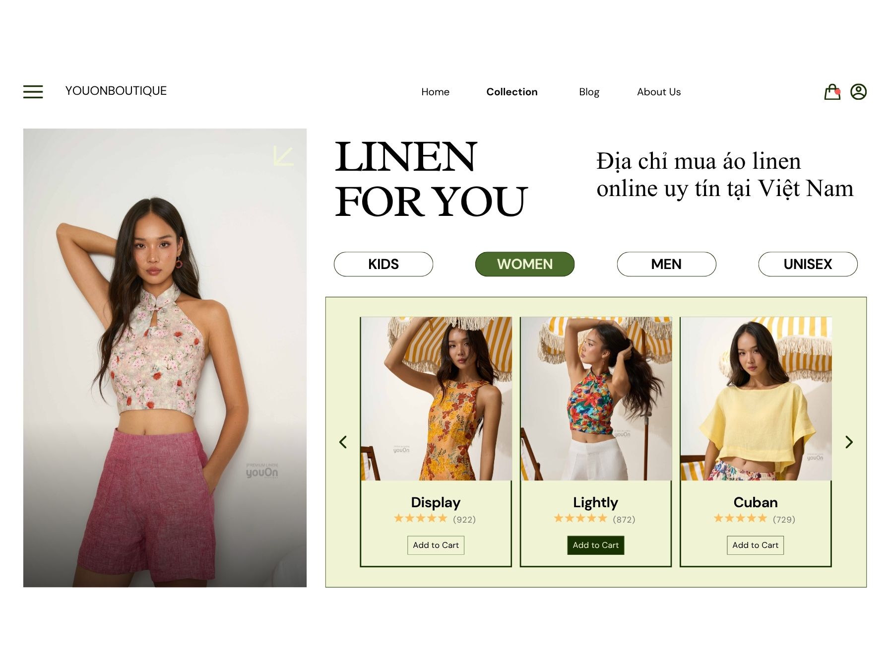 Trải nghiệm mua áo linen online tại youOn Boutique